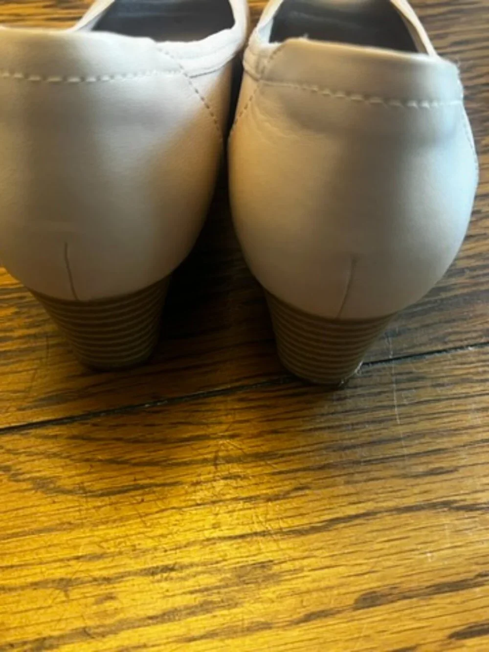 New Women's Clarks Collections Wedge heel peep toe shoe, Size 10, Beige color.